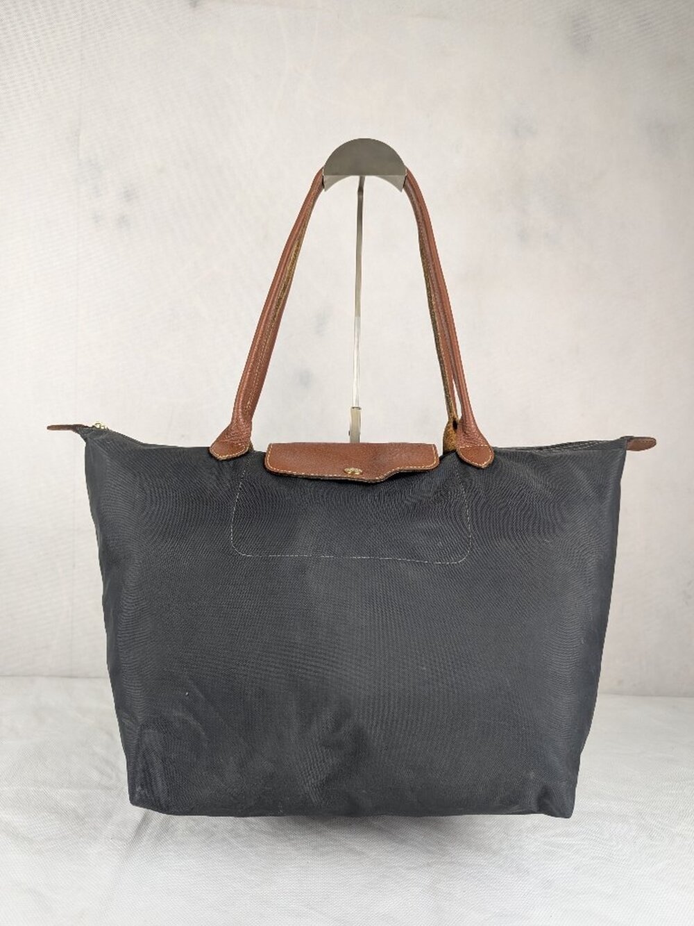 Longchamp Le Pliage Grey Nylon Tote Handbag Everyday Shoulder Travel Bag Used
